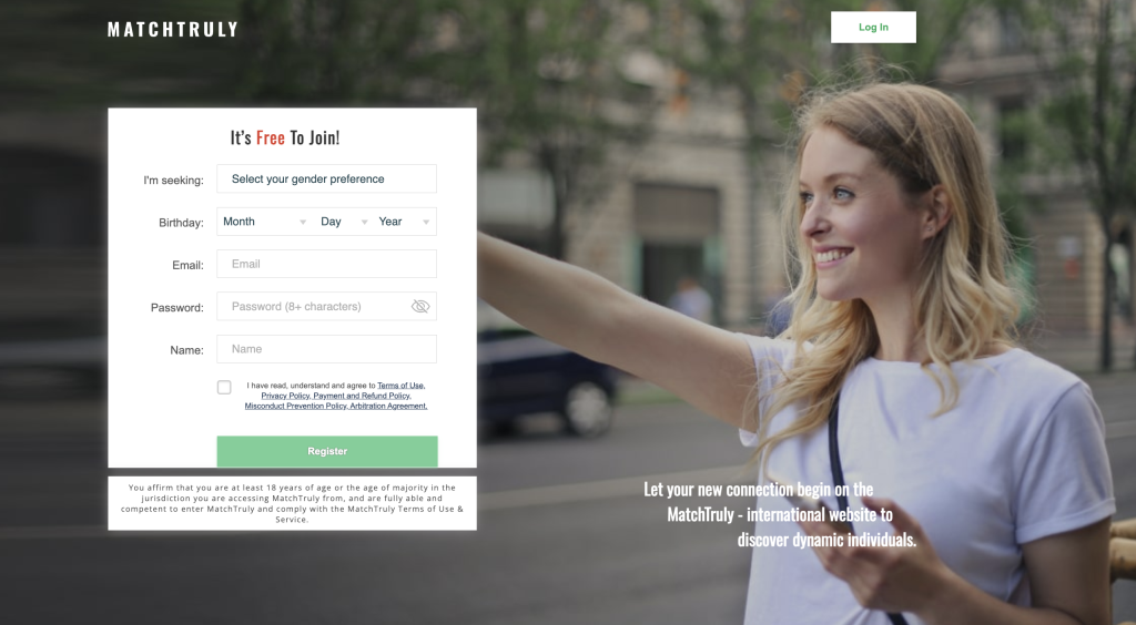 Match Truly dating site sign up form